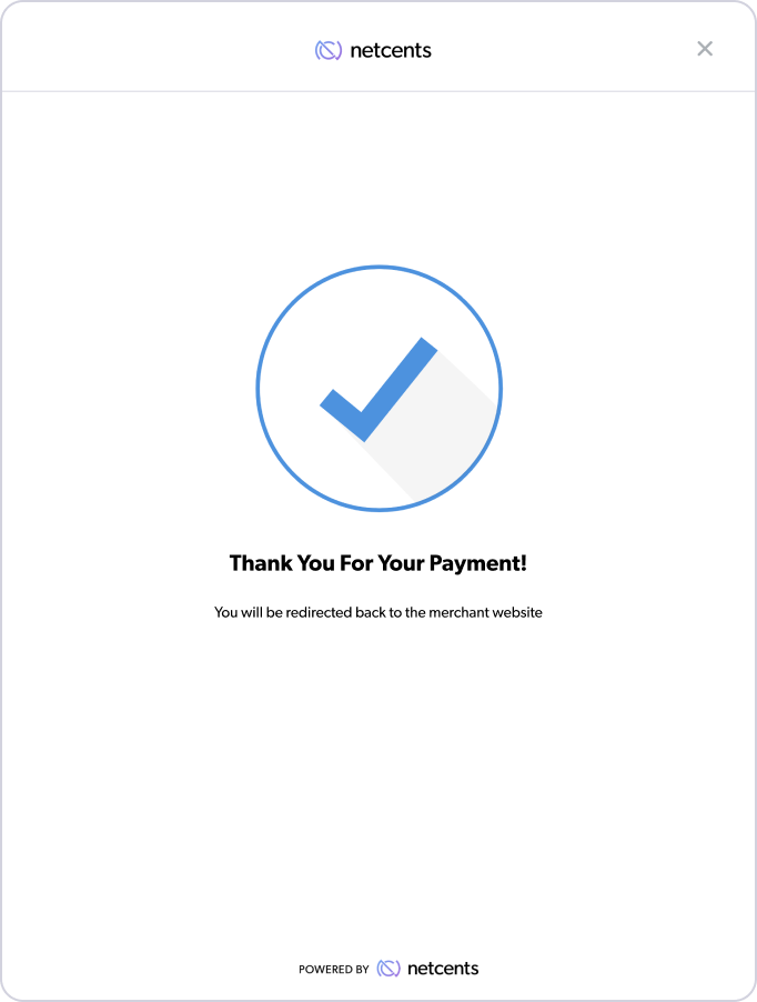 NetCents payment confirmation screen.